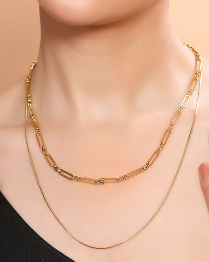 Trendy Multilayer Antitarnish Stainless Steel 18KT Gold Plated Linked and Plain Necklace