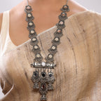Mirror Studded Oxidized Necklace Set with Dangler Earrings