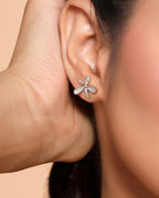Rhodium Plated Floral Pendant Western Necklace with Stud Earrings