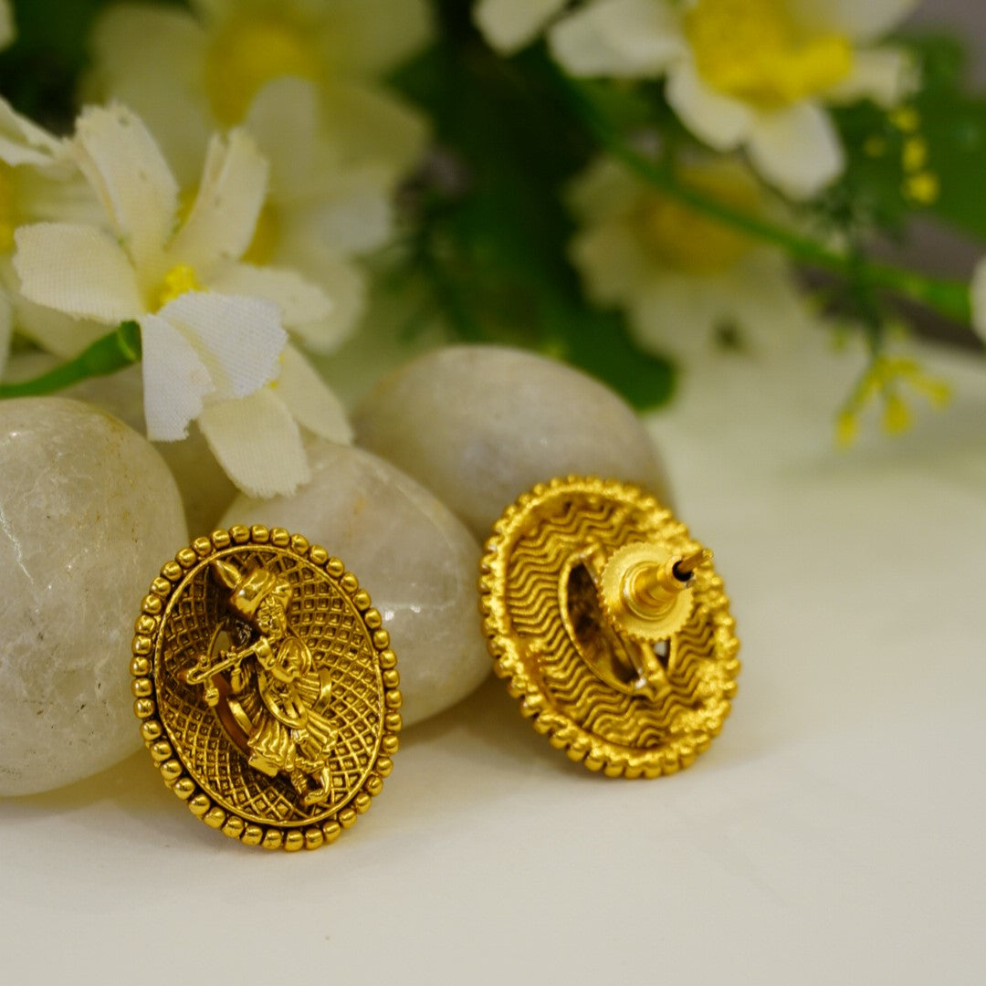 Krishna Oval Flowery Temple Pendant Set