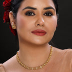 Minimal Single Layer Matte Finish Gold Plated Beaded Traditional Necklace Set
