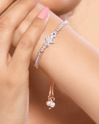 Floral Crystals with Square 5A Zirconia Studded Linear Chain Bracelet in Stainless Steel Rose Gold Plating