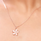 Mother of Pearl and Zirconia Floral RoseGold SS Necklace set with Stud Earrings