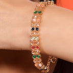 Stunning Multicoloured Studded Crystals in Traditional Gold Plated Linear Chain Bracelet