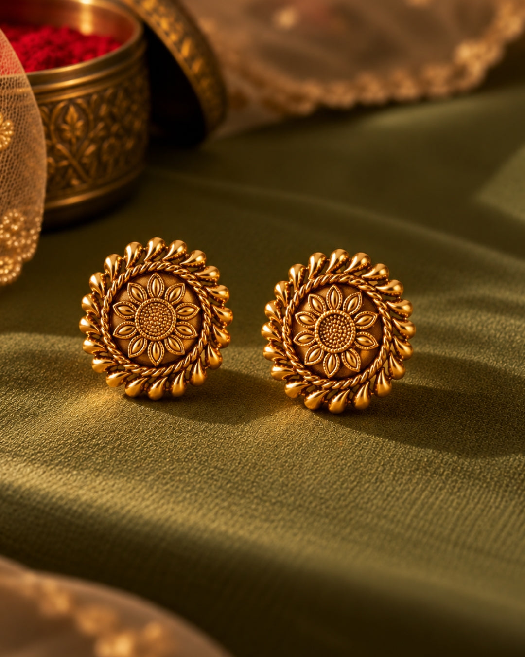 Gold-Plated Floral Stud Earrings