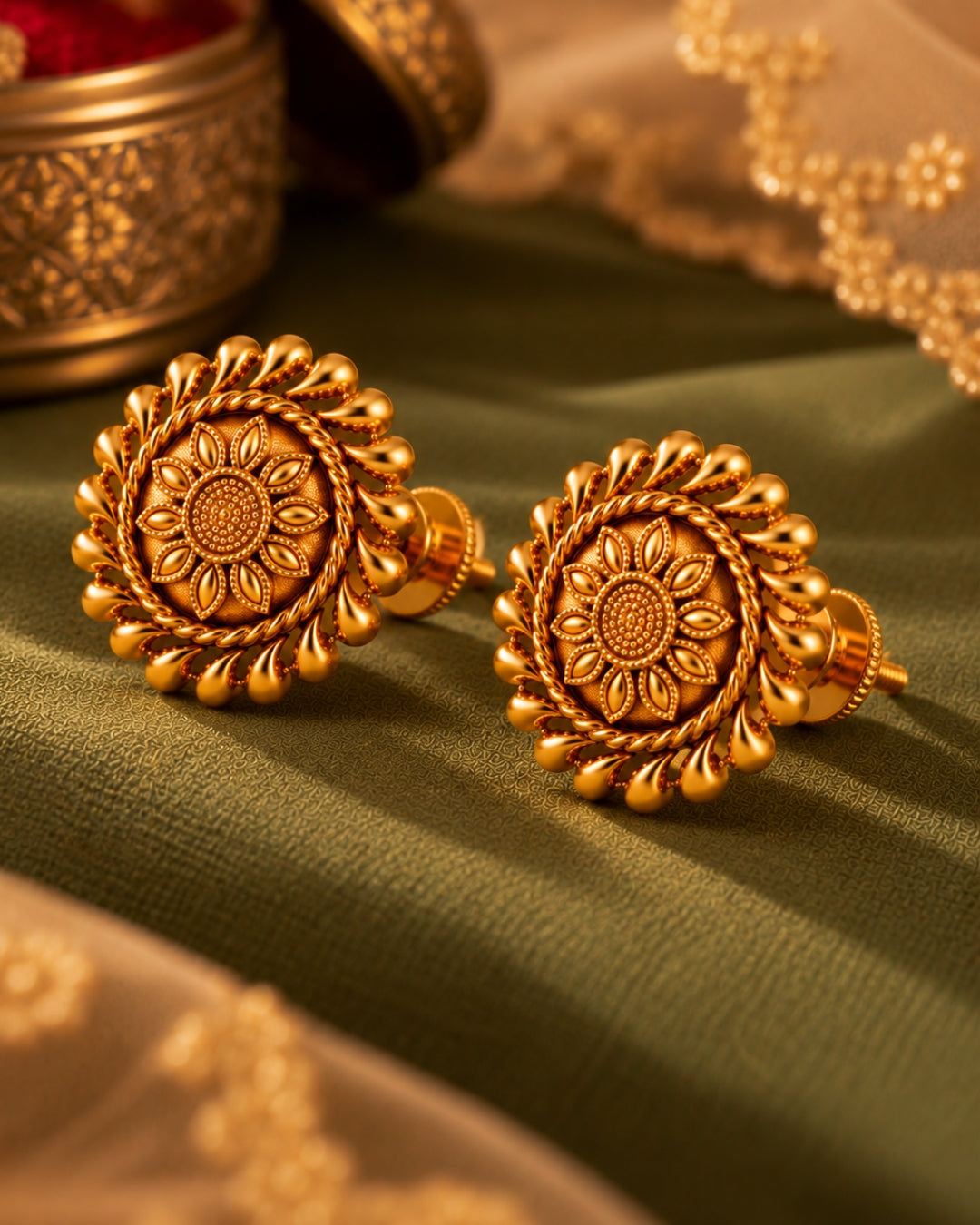 Gold-Plated Floral Stud Earrings