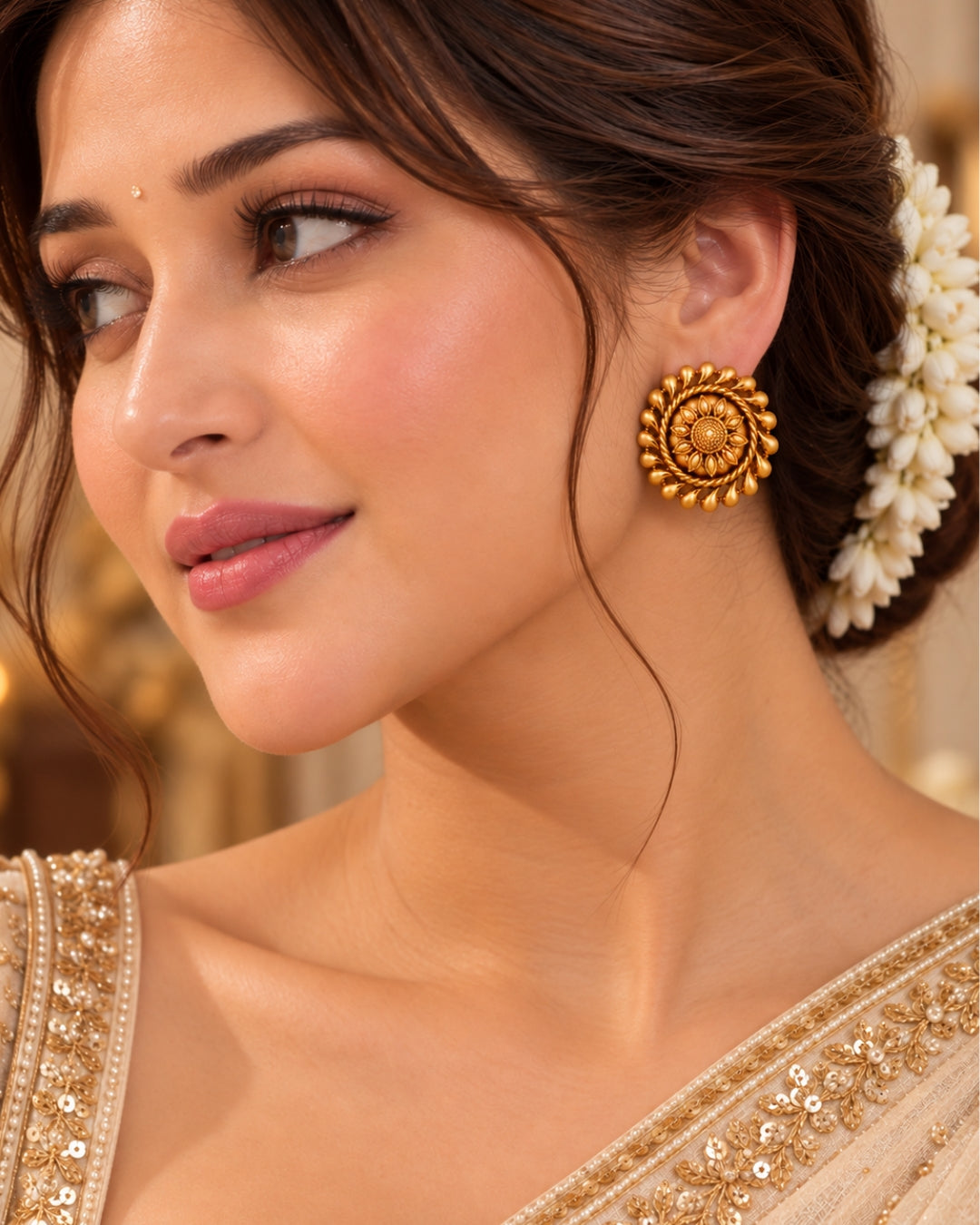 Gold-Plated Floral Stud Earrings