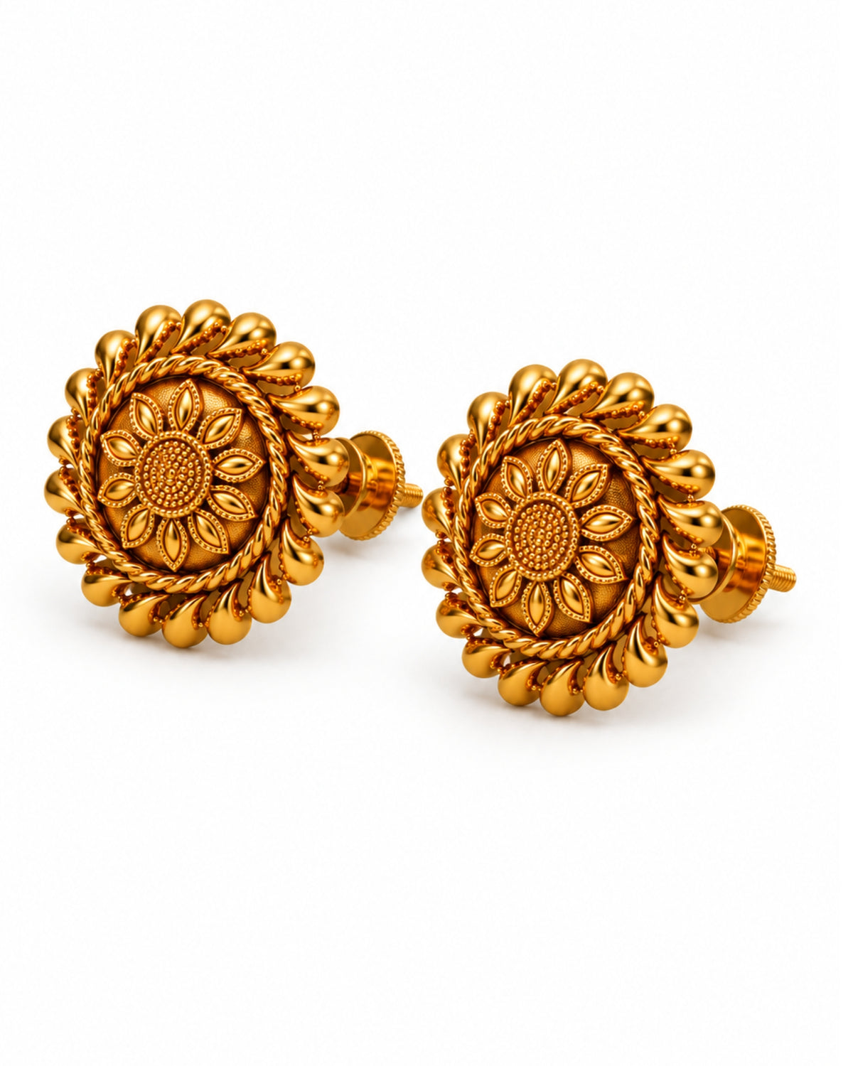 Gold-Plated Floral Stud Earrings