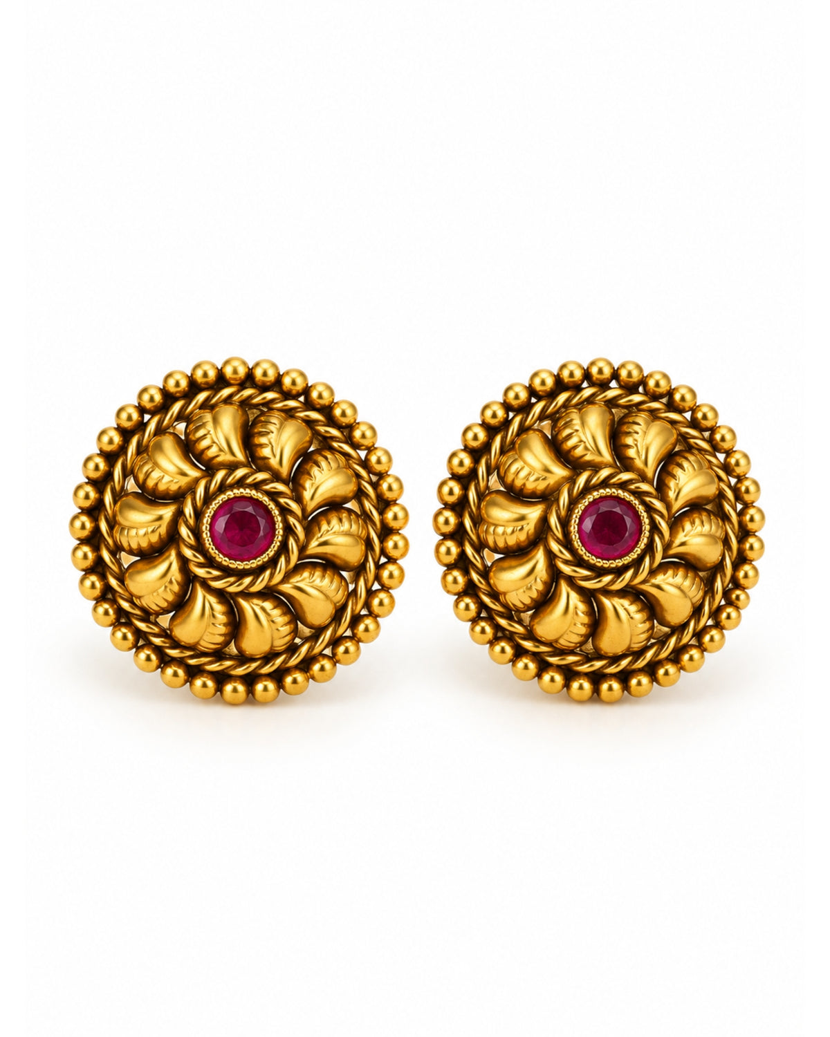 Circular Gold-Plated Stone Stud Earrings