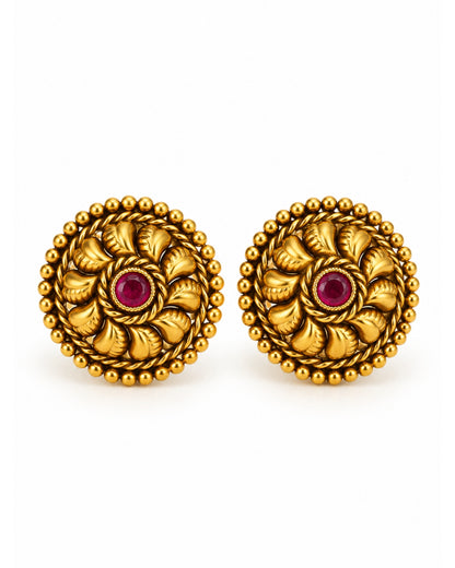 Circular Gold-Plated Stone Stud Earrings