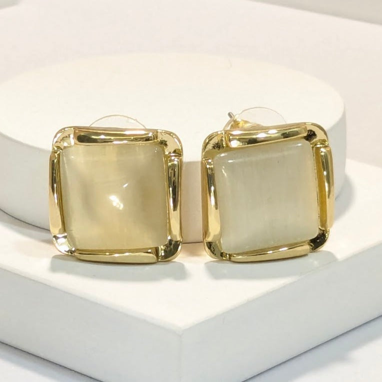 Mother of Pearl in 18k Gold Plated Big Square Studs Earring