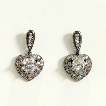 DIVA SERIES - Oxidized Heart Shaped AD with Solitaire Drops Earring