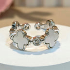 PRIMA DONNA SERIES - Flower Shaped Mother of Pearl with 5A Zirconia Rhodium Plated Adjustable Finger Ring