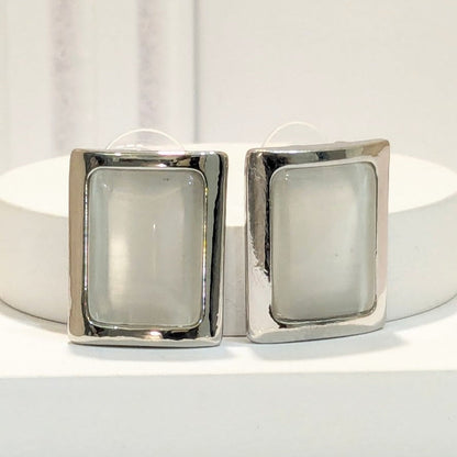 Mother of Pearl Silver Toned Big Rectangle Studs Earring