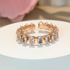 PRIMA DONNA SERIES - Eye Shaped 5A Full Linear Zirconia Rose Plated Adjustable Finger Ring