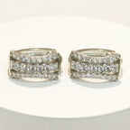DIVA SERIES - Silver Toned Rhodium Plated CZ Zirconia Vertical Three Layer Loop Earring