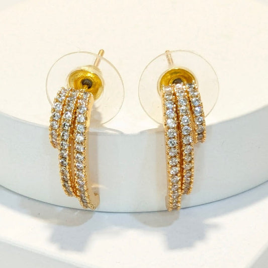 DIVA SERIES - Three Layered AD Earrings in Gold Finish