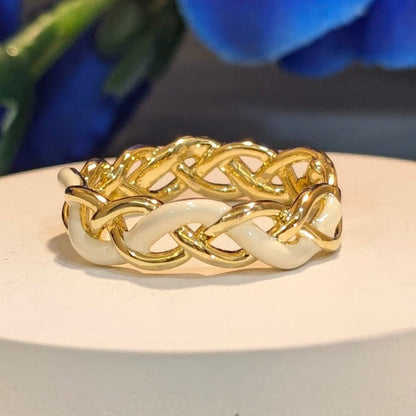 PRIMA DONNA SERIES - 18K Gold Plated with Ceramic Braided Brass Adjustable Finger Ring