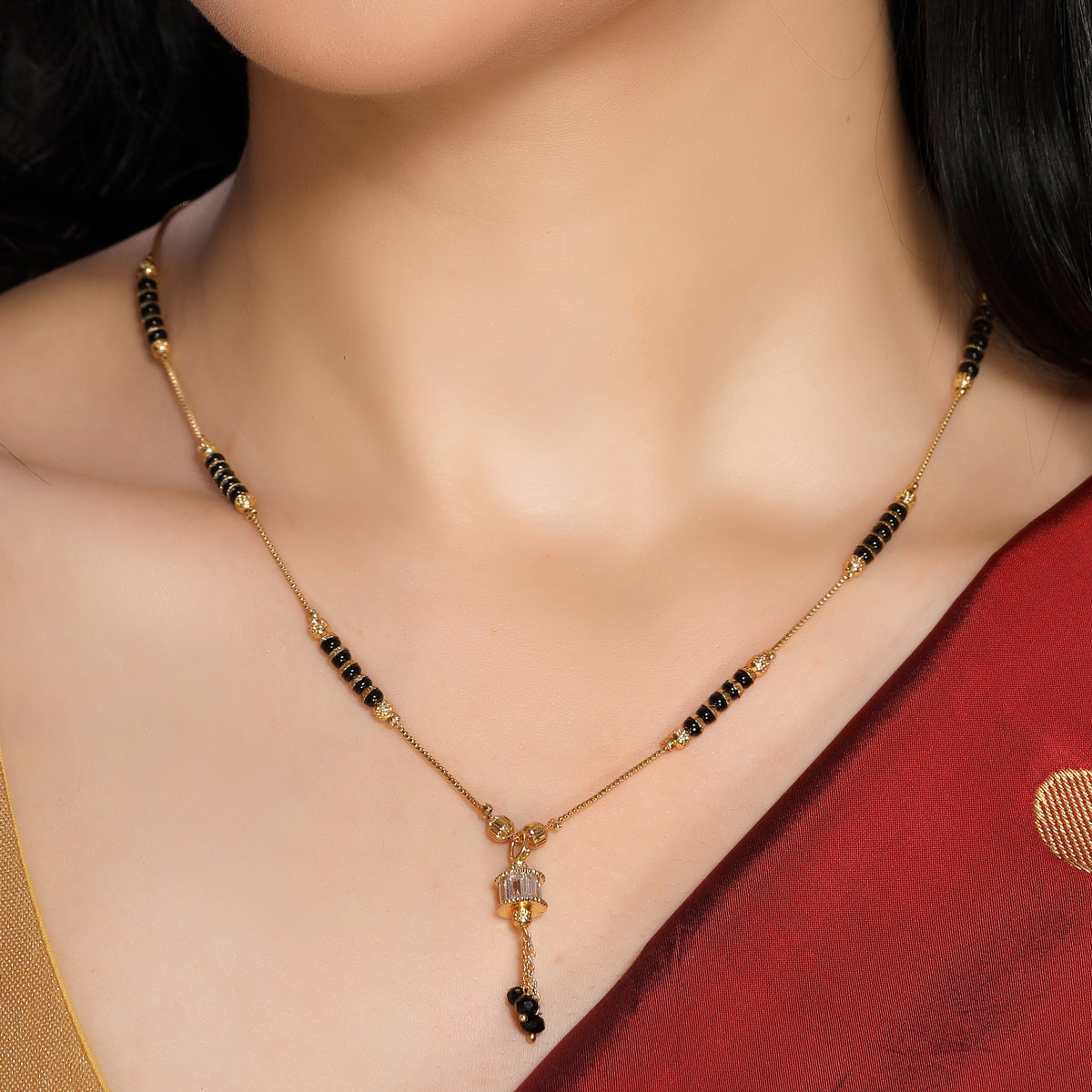 Gold Plated Crystal Cylindrical Drop Mangalsutra