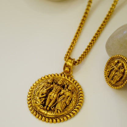 High End Pure Brass Matte Gold Finish Ram Darbar Temple Pendant Set