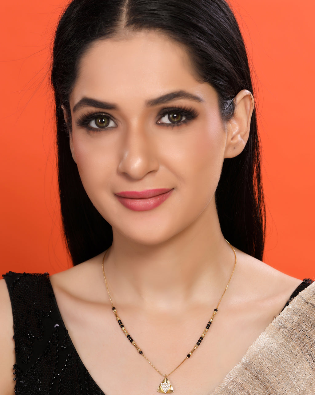 Gold-Plated Mini Triangular American Diamond Mangalsutra