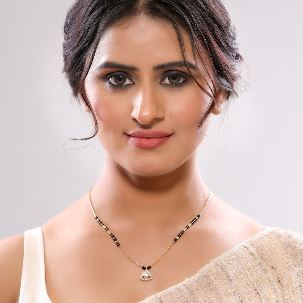 Chic American Diamond Triangular Drop Gold Plated Mangalsutra