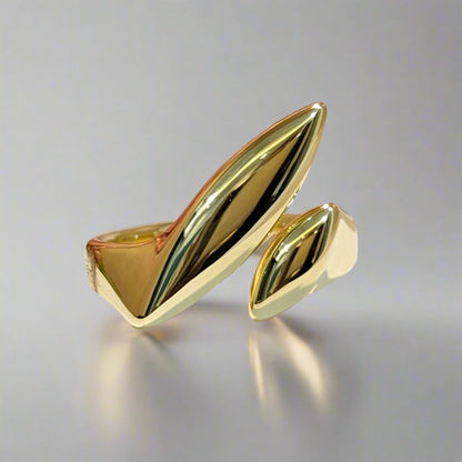 BOLD SERIES - Contemporary 2 Pointed Cornered Ovals 18K Gold Plated Adjustable Finger Ring