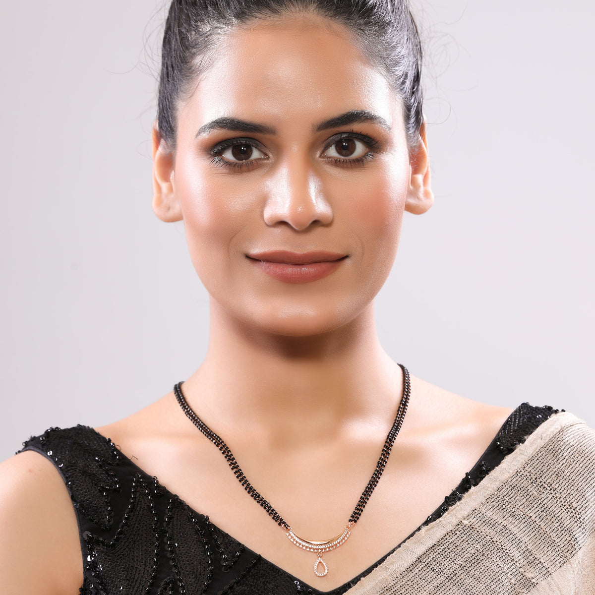 Rose Gold Plated Triple Layer American Diamond Drop Mangalsutra