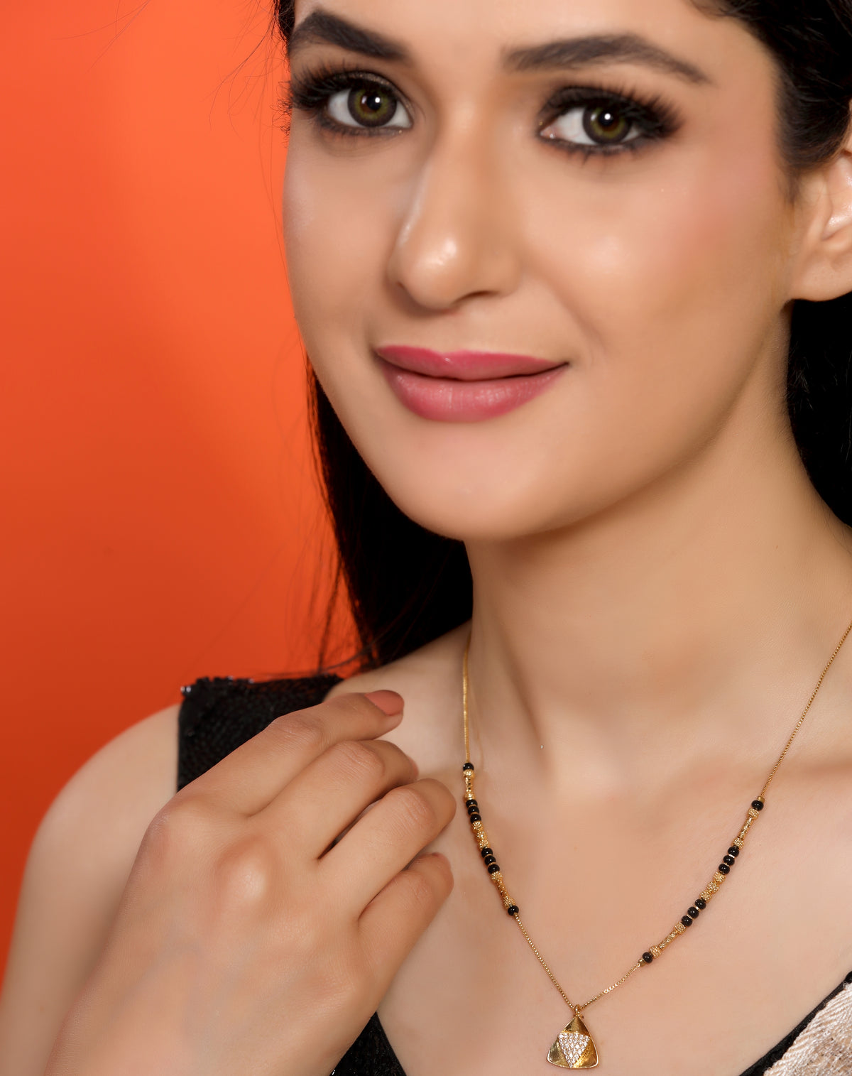 Gold-Plated Mini Triangular American Diamond Mangalsutra