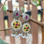 Dual-Tone Oxidized Earrings with Jaipuri Stones & Pearls