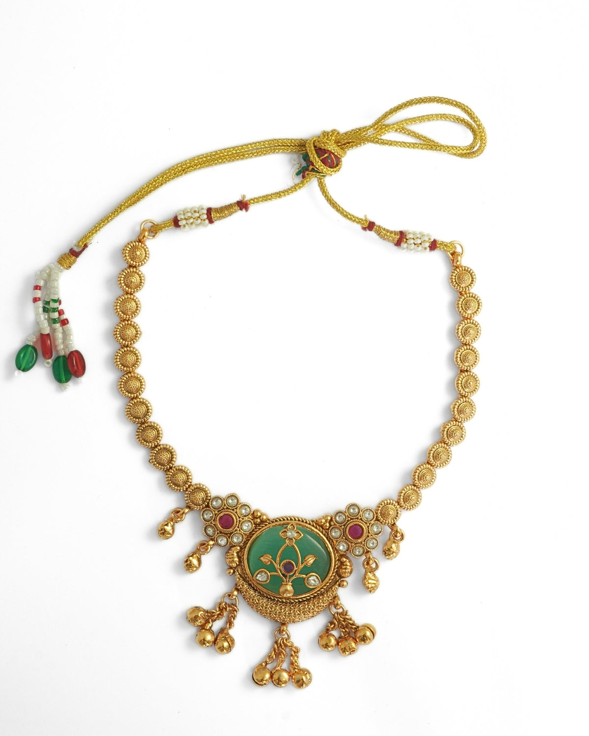Gold-Plated Rajwadi Mint Stone Necklace & Earrings Set