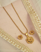 Gold-Plated Antique Stone-Studded Pendant and Earrings
