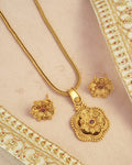 Gold-Plated Antique Stone-Studded Pendant and Earrings