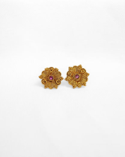 Gold-Plated Antique Stone-Studded Pendant and Earrings