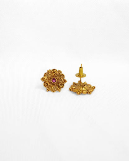 Gold-Plated Antique Stone-Studded Pendant and Earrings