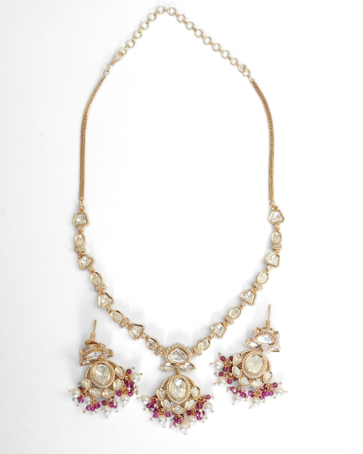 Gold-Plated Jadau Kundan & Pink Necklace and Earrings