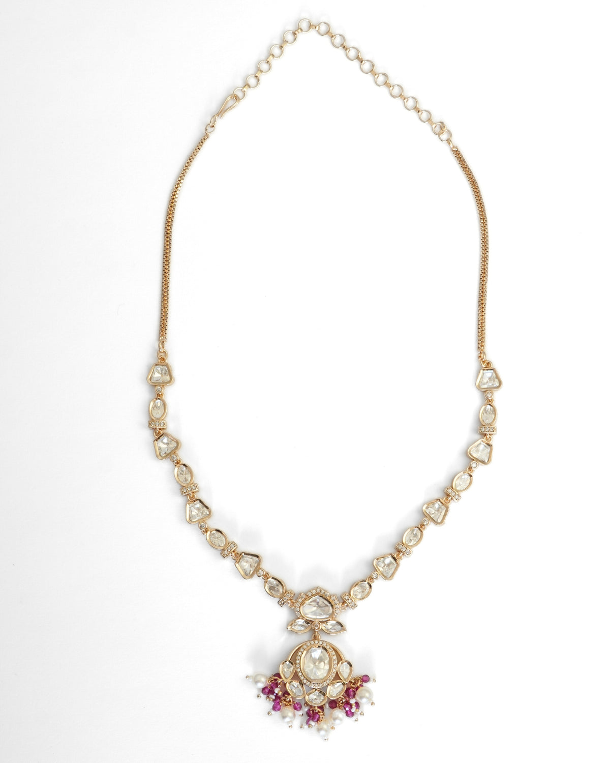 Gold-Plated Jadau Kundan & Pink Necklace and Earrings