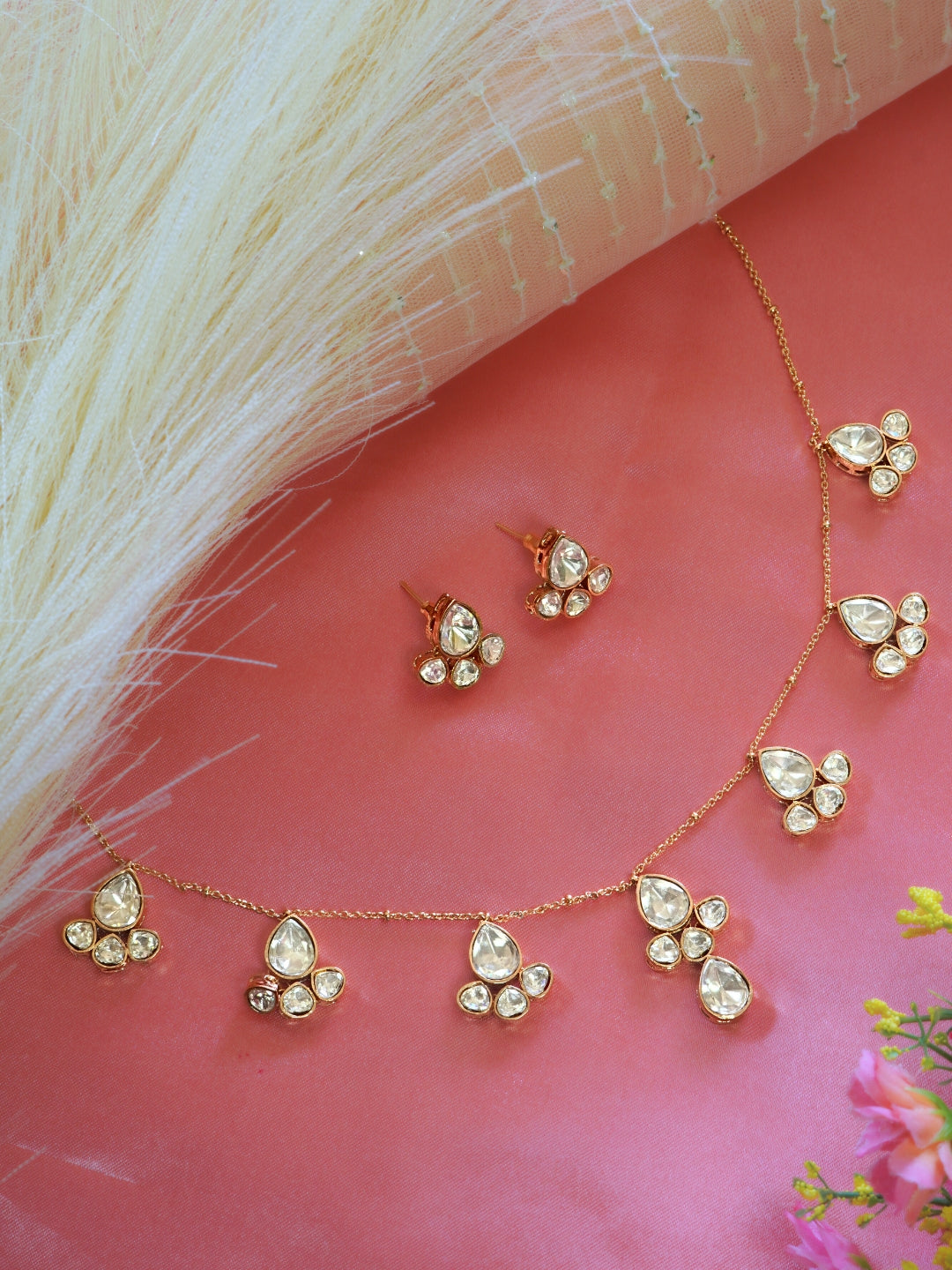 Teardrop Kundan Studded Necklace & Earrings