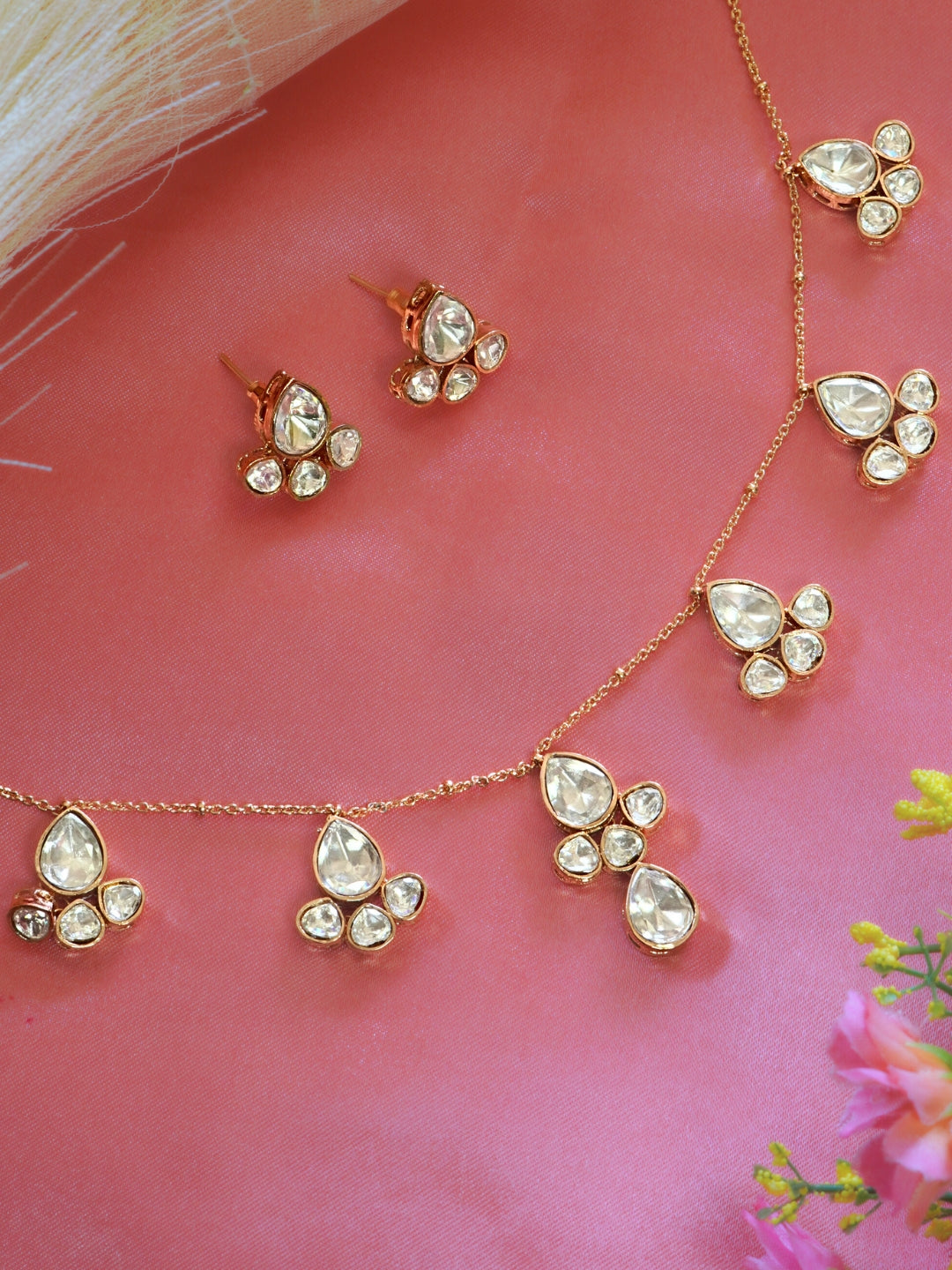 Teardrop Kundan Studded Necklace & Earrings