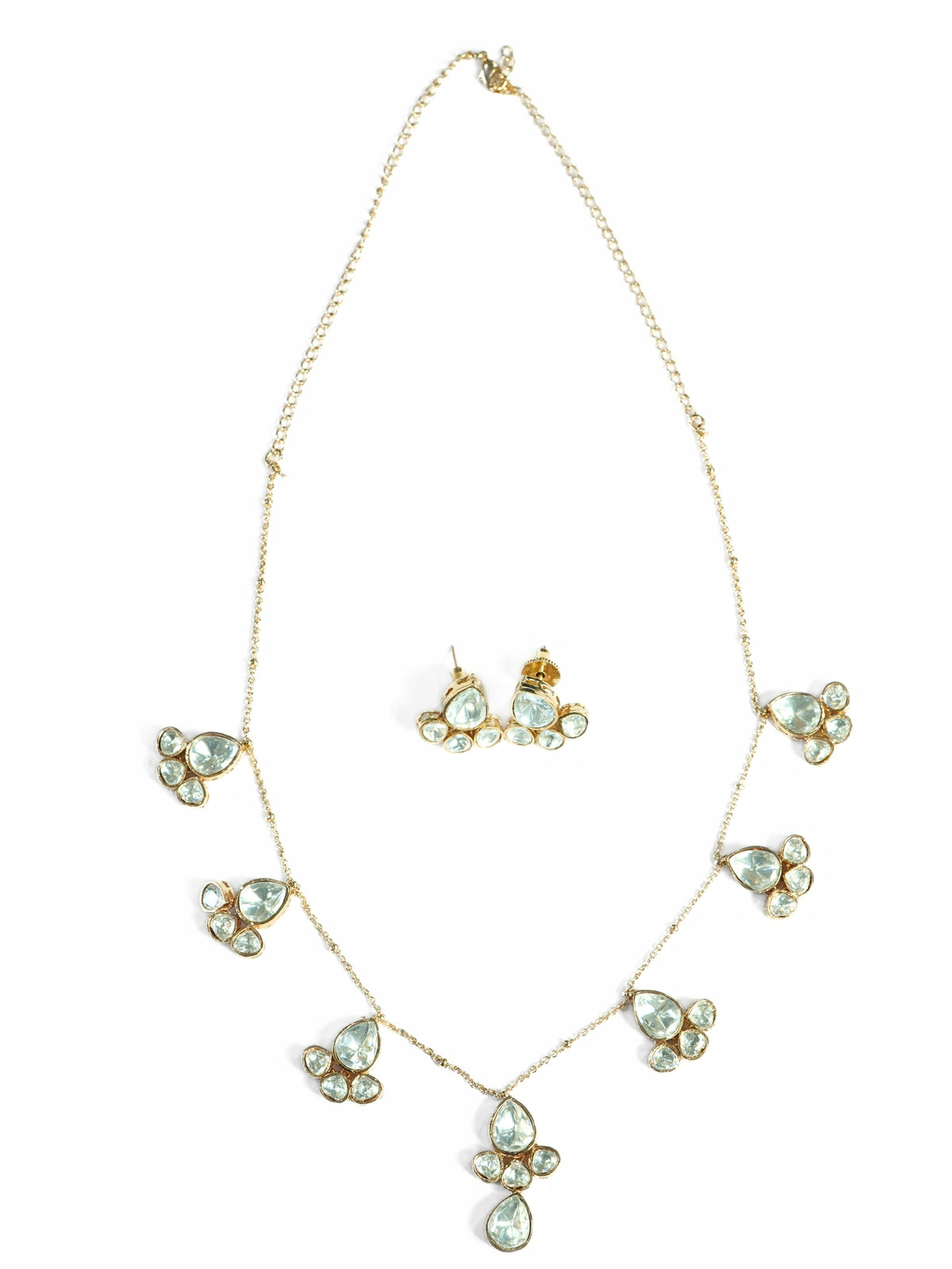 Teardrop Kundan Studded Necklace & Earrings