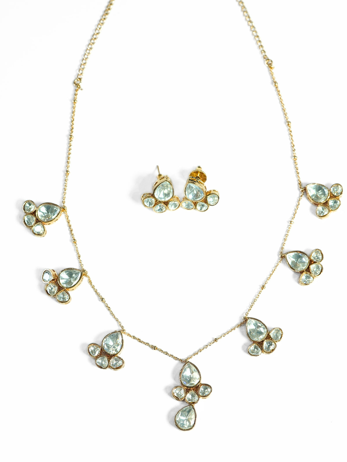Teardrop Kundan Studded Necklace & Earrings
