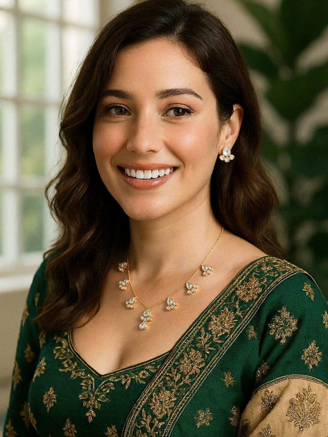 Teardrop Kundan Studded Necklace & Earrings