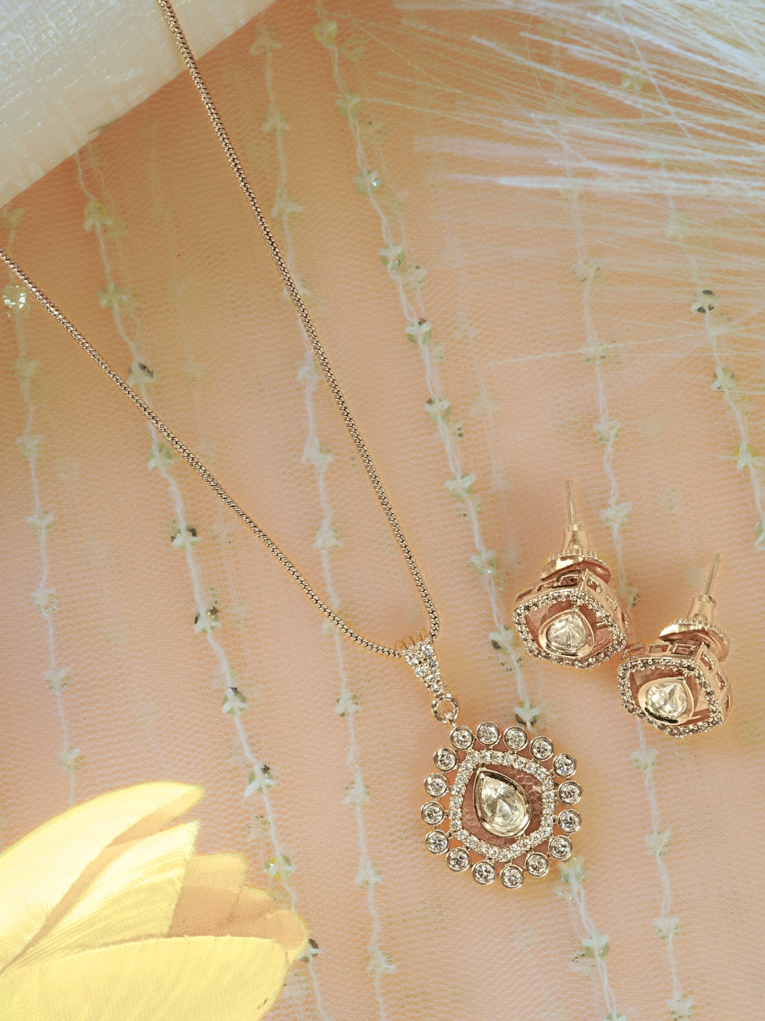 Gold-Plated Kundan & AD Pendant Necklace Set