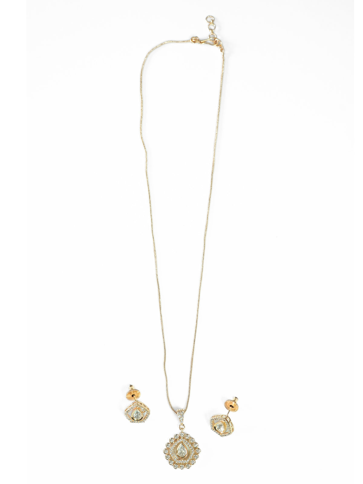 Gold-Plated Kundan & AD Pendant Necklace Set