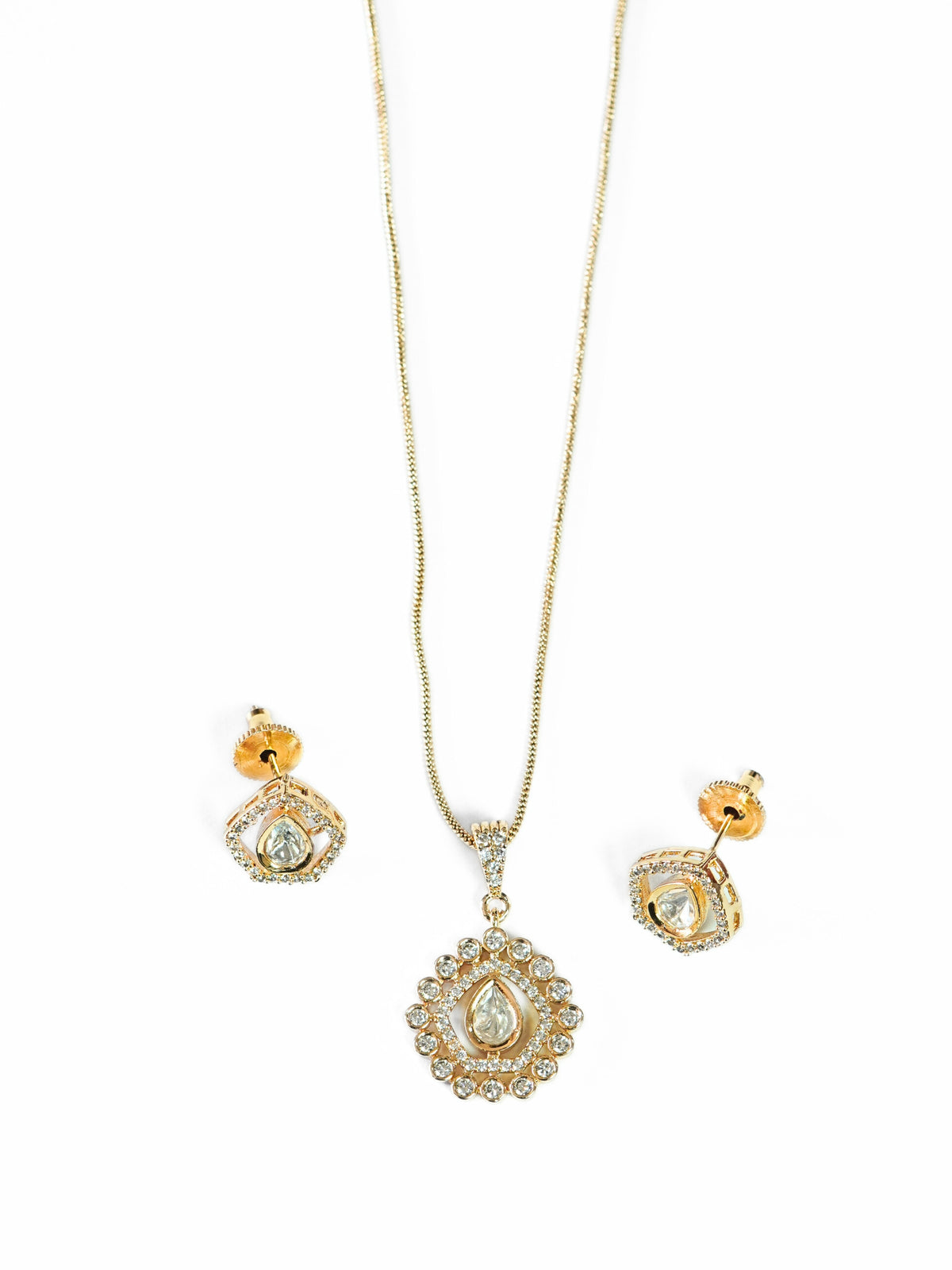 Gold-Plated Kundan & AD Pendant Necklace Set