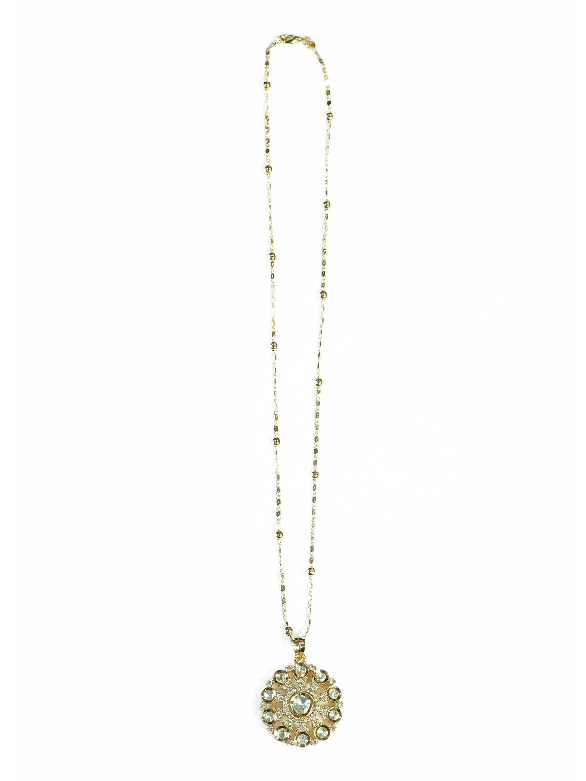 Round AD & Kundan Studded Pendant Necklace Set