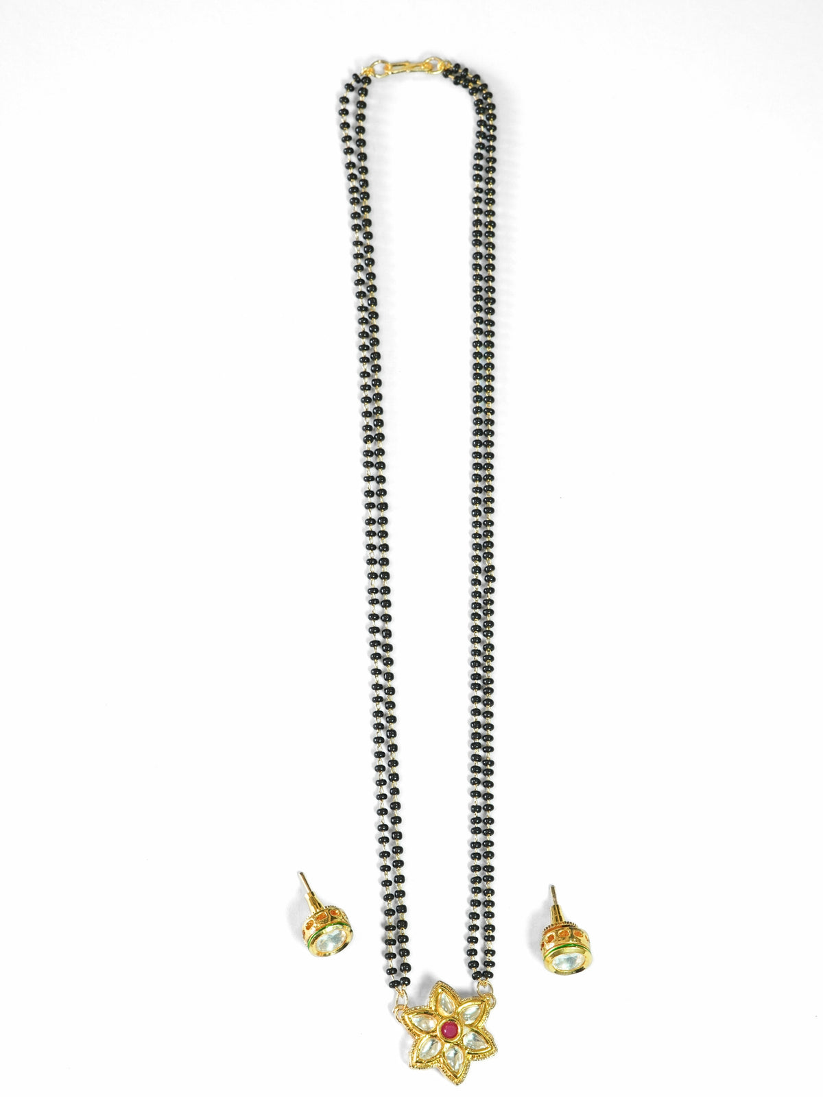 Floral Kundan-Studded Gold-Plated Beaded Mangalsutra Set