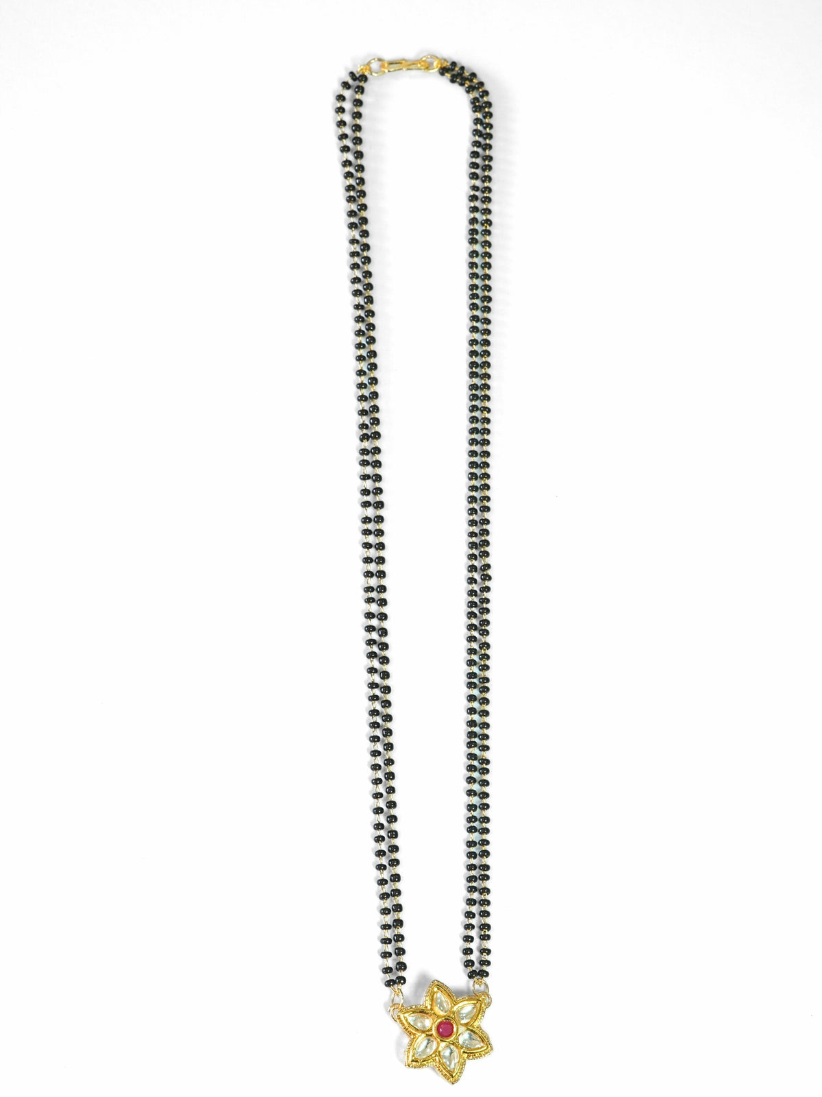 Floral Kundan-Studded Gold-Plated Beaded Mangalsutra Set