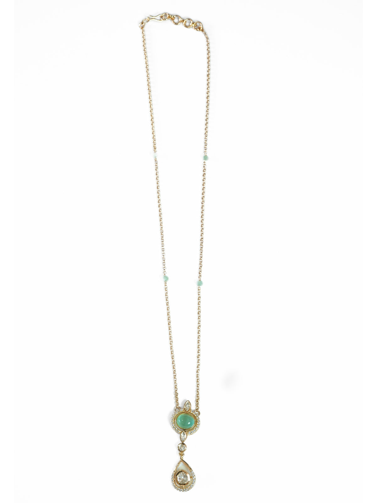 Mint Green Cats Eye Studded Gold-Plated Necklace Set