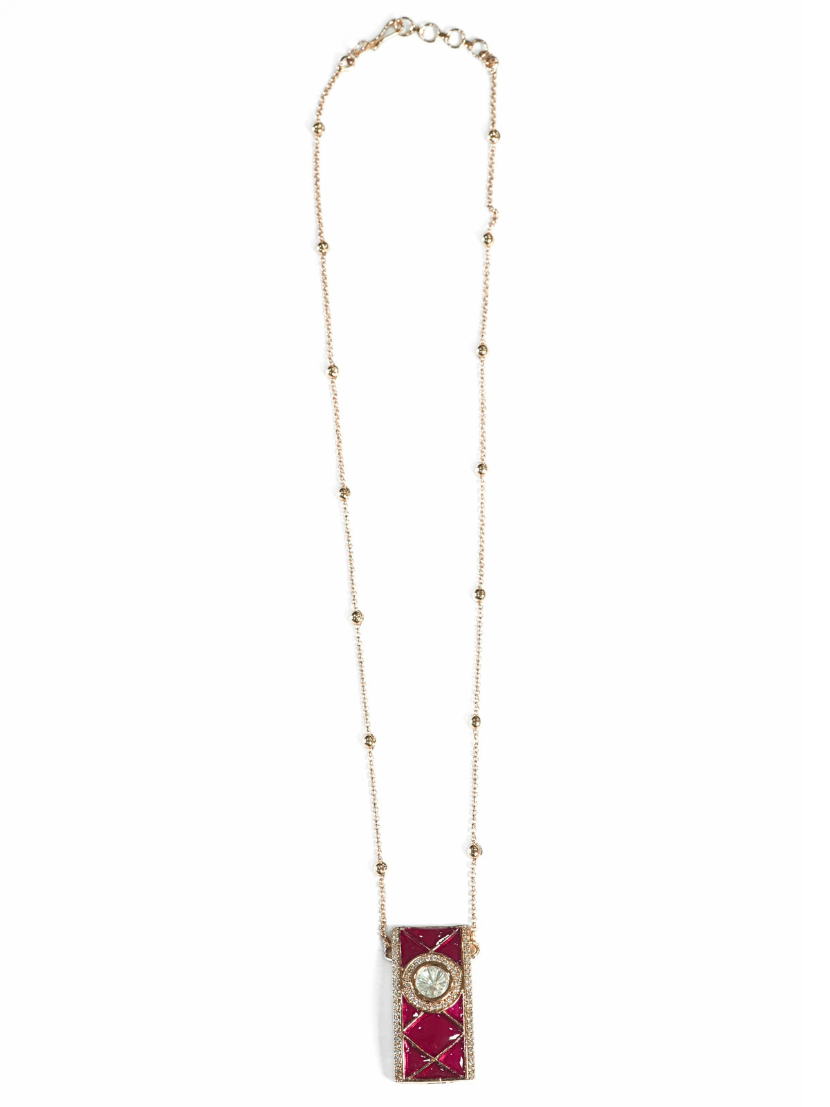 Rectangular Red Stone Kundan & AD Gold-Plated Necklace Set